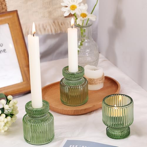 DARJEN 6 Pcs Green Candlestick Holders - Glass Taper Candle Holders Tealight Votive Candle Holders for Table Centerpieces, Wedding, Dinner Party, Home, Gifts - Image 5