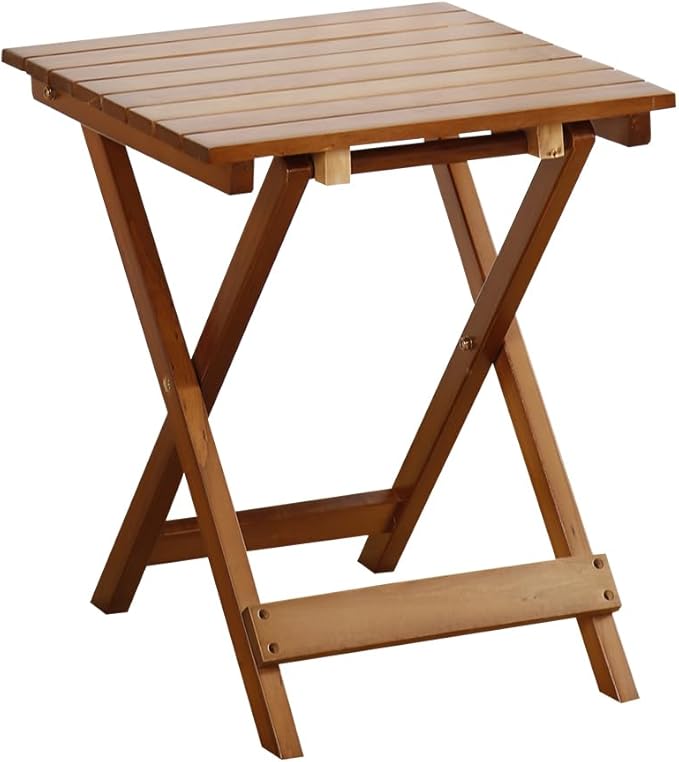 Outdoor Small Table Square Folding Wooden Patio Side Table Furniture Table for Adirondack Chair, Balcony, Porch, No Assembly Required, Brown