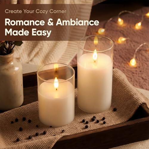 Amagic White Glass Real Wax Flameless LED Pillar Candles with Remote Timer - Image 3