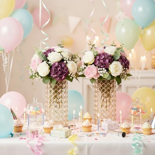 LoveCat Gold Crystal Candle Holders - Hollow Bling Crystal Vases, 10.4" Tall Cylinder Vases for Centerpieces, Elegant Metal Hurricane Candlestick Holders for Event Party Wedding Home Decor (8pcs) - Image 3
