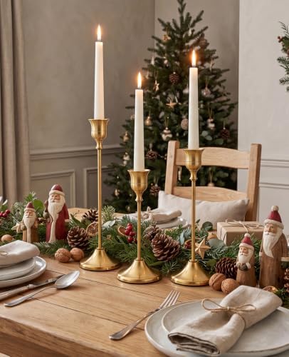 3 Pcs Brass Gold Taper Candle Holders Vintage Table centerpieces - Image 2