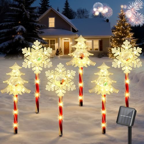 Luxspire Solar Christmas Pathway Lights 6 Pack, 3 Snowflakes & 3 Xmas Trees by Luxspire