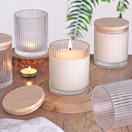 Clear Candle Jars with Lids, 8-Pack 12oz Ribbed Glass Candle Containers by sunnyfuture