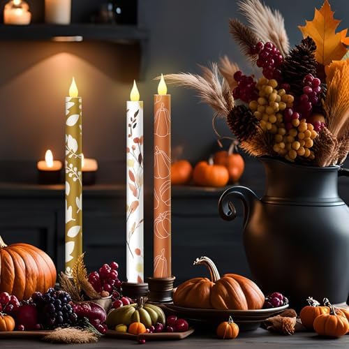 Honoson 6 Pcs Fall Flameless Taper Candles 10.6 Inch - Image 3
