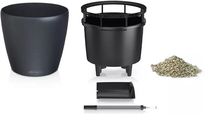 Lechuza Classico Color LS 43 Slate, Self-Watering Round Planter, D16.9 H15.4 in