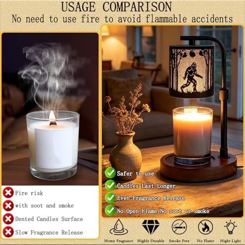 Candle Warmer Lamp,Candle Warmer,Candle lamp,Gifts for mom, Valentines Day Gifts,Candle Holders for Home Decor,Wooden Base，with 2 Bulbs(Black Bigfoot)… - Image 3