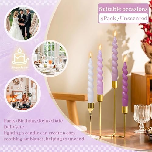 Smokeless Spiral Taper Candles Gradient Purple 7.5 Inch Short Twisted Candles Handmade Unscented Dinner Candle Set for Home Decor - Image 6