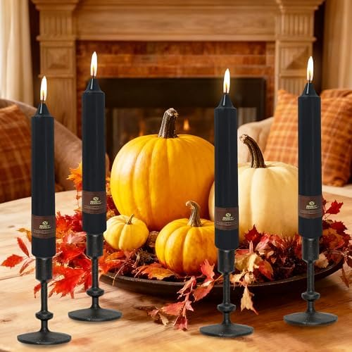 Black Halloween Taper Candles 4 Pack Hand-Poured 9 Inch Unscented Long Tapered Candles for Spooky Decor, Haunted Houses & Gothic Weddings - Clean Burning, Smokeless & Odorless - Image 6