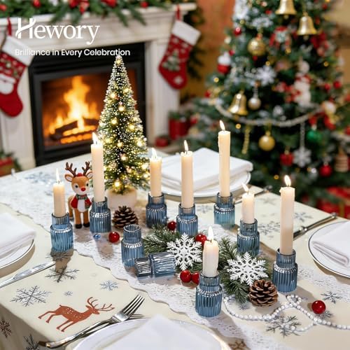 Hewory Glass Candlestick Holders Bulk, 20 PCS Blue Taper Candle Holders - Image 6