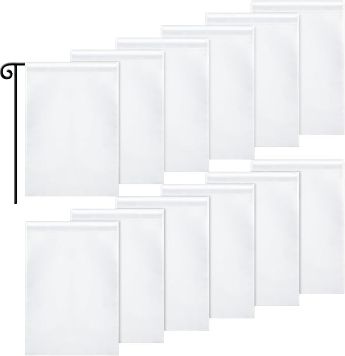 Sublimation Garden Flag Blank Bulk 12x18inch Sublimation Banner Blank Polyester Flags DIY Canvas Sign for Garden Lawn and Yard Courtyard Outside Decoration(12 Pieces)
