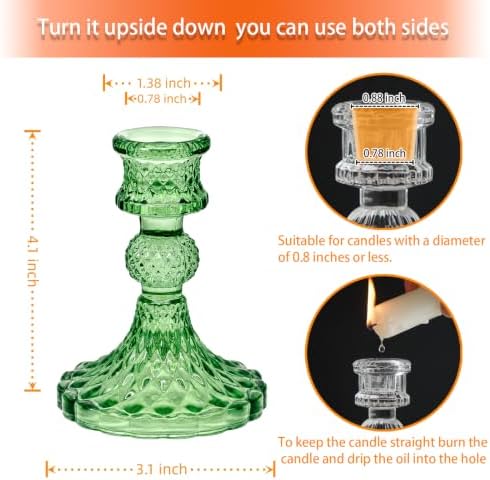 Green Glass Candlestick Holders, Taper Candle Holders, Set of 6 - Image 2