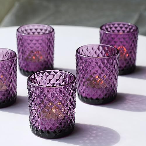 Woho 12 Pack Purple Votive Candle Holders for Vintage Halloween Party Decor - Image 2