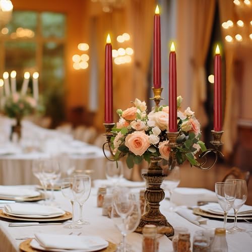 Flameless Taper Candles with Remote Control and Timer, Battery Operated LED Candlesticks with Flickering 3D Flame, 9.6×0.8 Inches Plastic Tall Candles for Christmas, Wedding and Home Decor (Red, 6) - Image 3