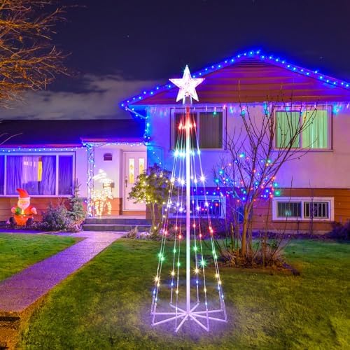 3 Pack LED Animated Outdoor Christmas Tree, 4' 5' 6' Multicolor Lightshow Lighted Cone Wire Tree with Topper Star, Christmas Outdoor Decorations Artificial Lighted Tree for Indoor Yard Patio - Image 6