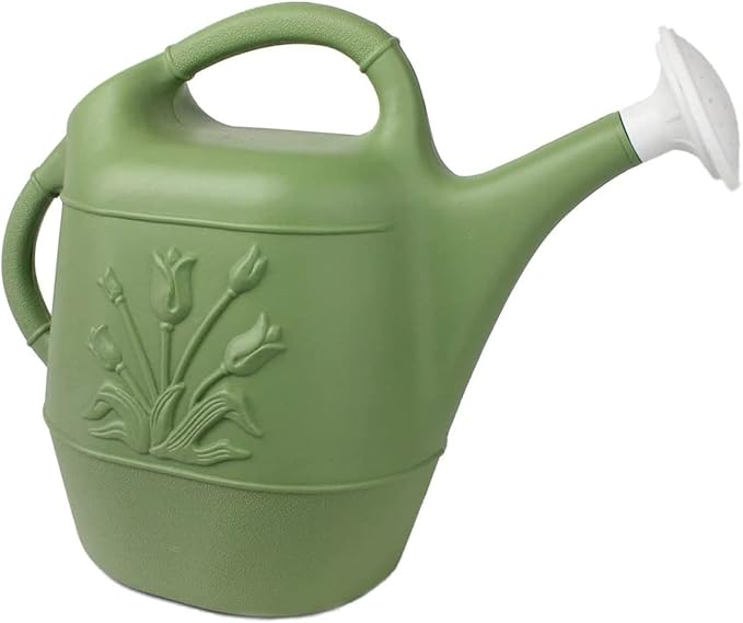 Union Products 63066 2 Gallon Plastic Indoor/Outdoor Watering Can w/Tulip Design for Garden, Potted Plants, & Patio Pots, Sage Green Color, 2 Pack