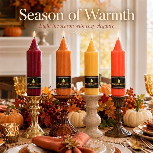 5 Inch Short Taper Candles Unscented 4 Pack Autumn Harvest Thanksgiving - Image 4