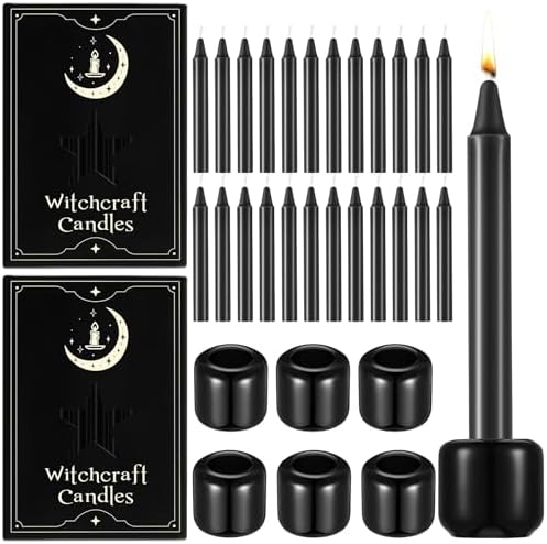 Baderke 24 Pack 4 Inch Mini Black Taper Candles Sticks and 6 Spell Candle Holders for Witchcraft Spell Candles for Rituals, Birthdays, Meditation, Altar, Spells by Baderke