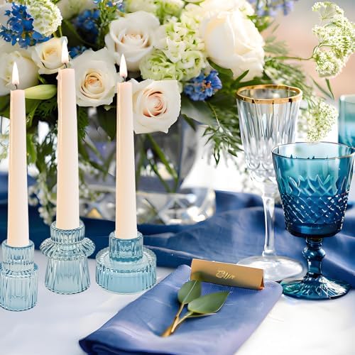 Glass Candlestick Holders, Taper Candle Holders, Set of 3, Bule - Image 6