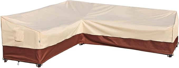 Outdoor Sectional Cover Patio Furniture Covers Waterproof Rip-Stop Anti-UV 600D Heavy Duty Couch Sofa Cover with 3 Air Vent (Beige & Reddish Brown, L-Shaped-Left facing-58''X85'')