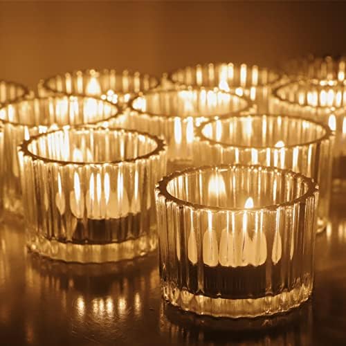 VOHO Clear Tealight Candle Holder Set of 12, Glass Tea Light Candles Holder by VOHO