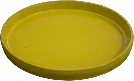 15.5 Inch Plant Saucer (Ceramic) - Round Yellow Flower Pot Tray - Handcrafted, Durable Planter Base
