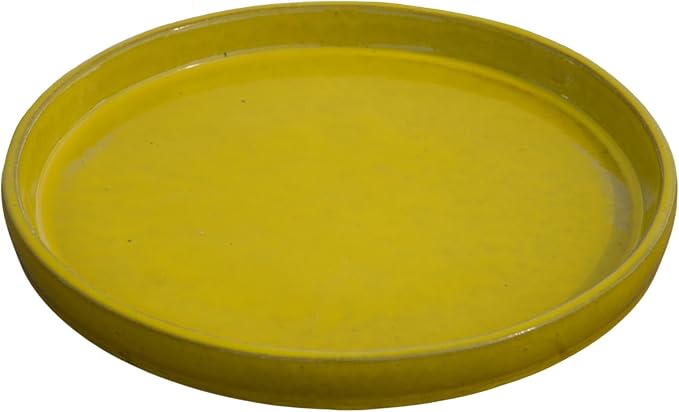 19.5 Inch Plant Saucer (Ceramic) - Round Yellow Flower Pot Tray - Handcrafted, Durable Planter Base