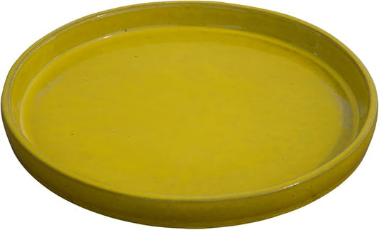 Ceramic 11.5 Inch Plant Saucers (Pack of 2) - Round Yellow Flower Pot Trays - Handcrafted, Durable Planter Bases