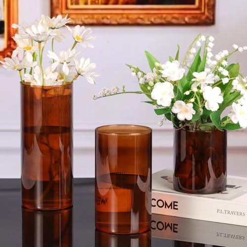 Amber Glass Cylinder Vases, Set of 6, 4" - Image 4