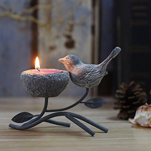 Marbrasse Votive Candle Holders, Vintage Home Decor Centerpiece, Iron Branches, Resin Bird and Nest, Tabletop Decorative TeaLight Candle Stands,Creative Artwork (Grey Black) by Marbrasse