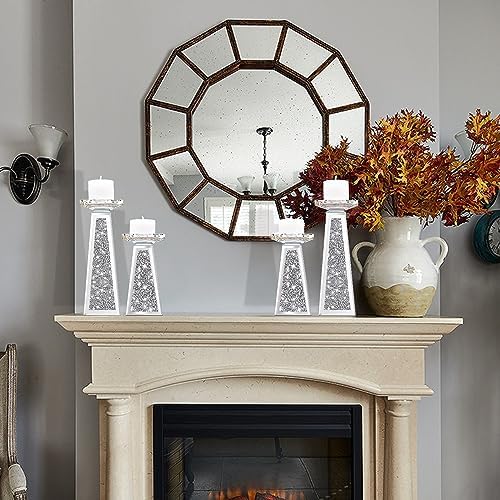 Wocred 2 Piece Candlestick Holders for Holding Pillar Candles, Crystal Crushed Diamond Candle Holders Set Decor for Dinning Room, Silver Glass Votive Candle Holders for Table Centerpiece(8”) - Image 6