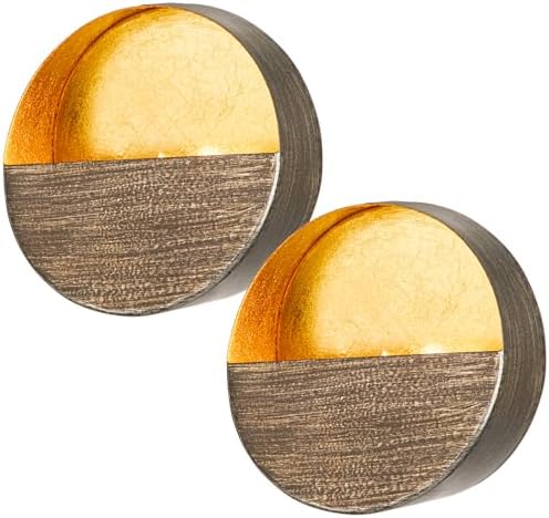 Luxury Metal Wall Candle Sconces – Small Handcrafted Wall-Mounted Tealight Candle Holders with Gold Leaf Interior – Modern & Rustic Home Décor for Living Room, Hallway – 6.5" Bronze Two Pieces by Arborus