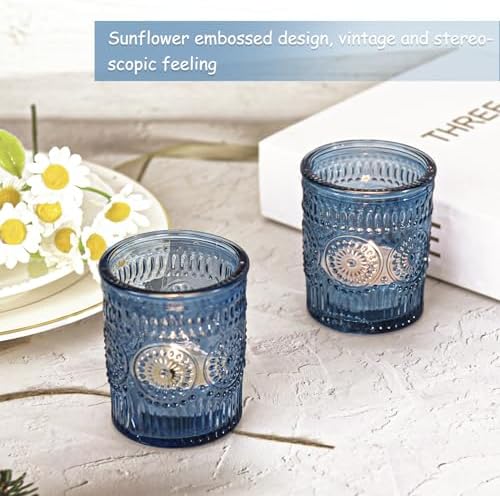 48 Pcs Blue Glass Votive Candle Holders, Tealight Candle Holders for Table Centerpieces, Vintage Candle Holder Bulk, Boho Wedding, Home, Bridal Shower, Birthday Party Table Decor (Blue) - Image 6