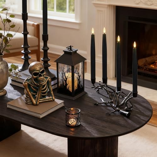 GenSwin Black Flameless Taper Candles with Remote, Halloween Flameless Candles Flickering Battery Operated, Real Wax LED Halloween Candlesticks with 3D Wick for Home Decor(Set of 3, 0.78” x 9.65”) - Image 4