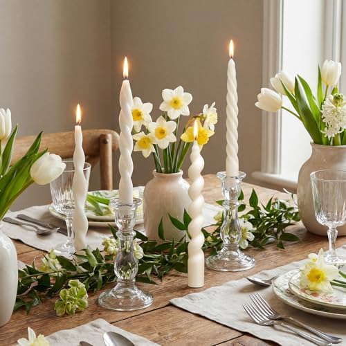 Nuanchu 12 Pcs 7.5" White Spiral Taper Candles Ivory Twisted Candlesticks - Image 5