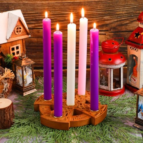 Nitial Christmas Advent 5 Candles Holder Wood Ring Shaped with Celtic Knot Nativity Candleholder for Xmas Home Church Prayer Party Table Centerpiece Decor Elegant Christian Religious Gifts - Image 6