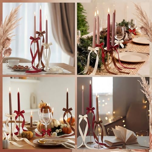 12 Pcs Dark Red and Brown Party Taper Candles with 3 Roll Ribbon - Image 6