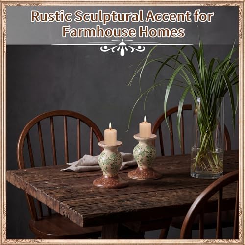 Patelai 2 Pcs Terracotta Pillar Candle Holders Floral Taper Candlestick - Image 4