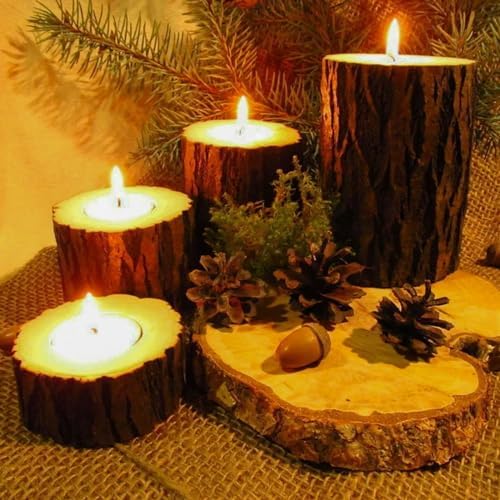FUNSUEI 18 PCS Wooden Tea Light Candle Holders, Rustic Wood Votive Log Candle Holders, Rustic Wood Votive Candle Holder for Table Decoration, 3 Sizes - Image 6