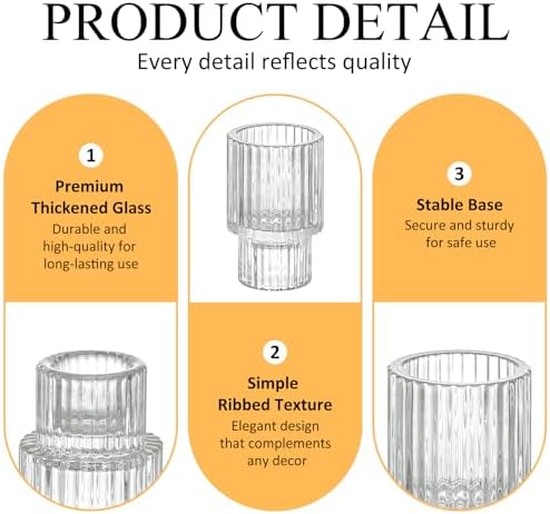 12 Pack Ribbed Clear Glass Candle Holders for Table Centerpieces - Image 5