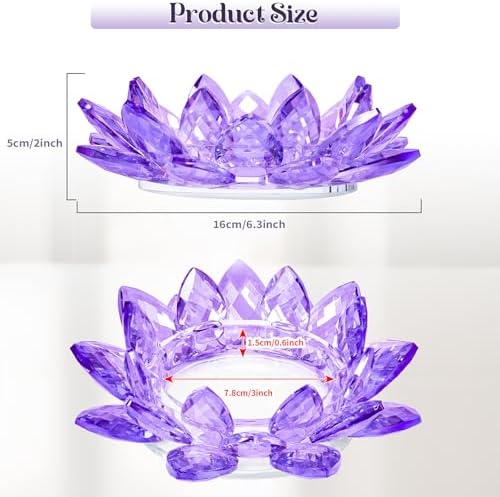 Large Crystal Lotus Tealight Candle Holder for Up to 6" Diameter Pillar Candle Plate Candlestick,Chunky Glass Votive Stand for Wedding, Party, Table Centerpiece Decor and Yoga Meditation (2, Purple) - Image 2