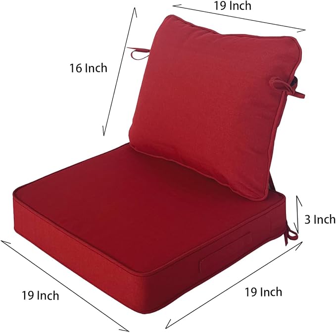 19"x19" Outdoor Universal Cushion Set of 1, Patio Cushions with Handles & Ties, Water-Proof Stain-Resistant UV Resistant Weather Resistant High Resilience Foam with YKK Zippers,Chili