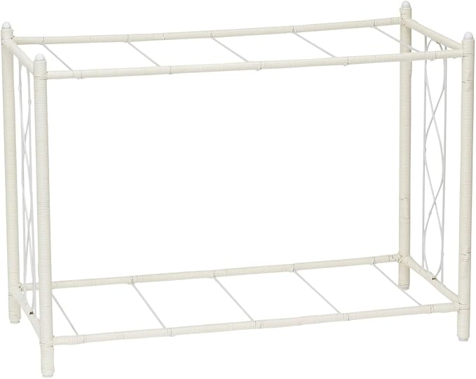 Household Essentials Raised Two‑Tier Plant Stand with Interchangeable Shelves, Resin Woven Planter and Tray, White