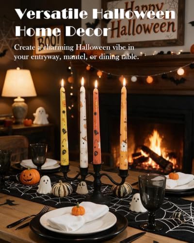 MAITREYA Cute Ghost Taper Candles Spooky Halloween Dinner Candles Home Table Decoration for Autumn Festive Party Gift-4pcs,10inch - Image 5