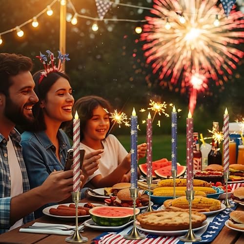Honoson 6 Pcs 4th of July Patriotic Flameless Taper Candle 10.6" Distressed - Image 4
