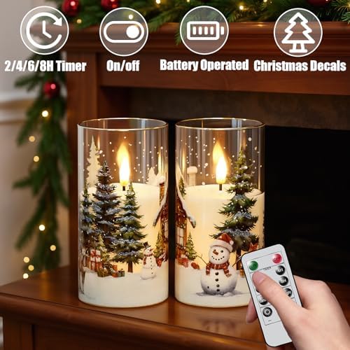 Christmas LED Glass Flameless Candles Battery Operated with Remote Timer - Image 3