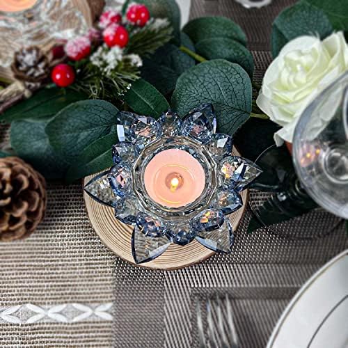 Crystal Lotus Flower Tealight Candle Holders/Glass Tea Light Candlestick Decor Decoration for Christmas Home Wedding Party… (Blue 1pc) - Image 3