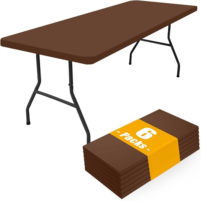 Smiry 6 Pack Rectangle Picnic Table Cloth, Waterproof Elastic Fitted Tablecloths, Washable Polyester Rectangular Patio Table Cover for Camping, Indoor and Outdoor (Tan, 30"x72")