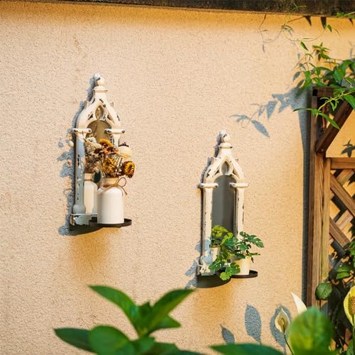 Wall Candle Sconces Set of 2 with Real Mirror, Distressed White - Image 3