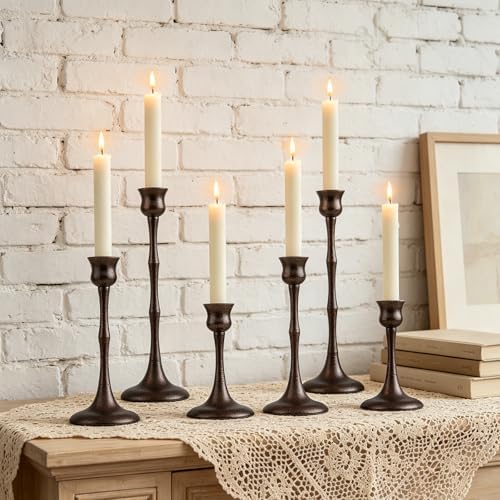 Vintage Metal Candlestick Holders, Set of 6 Bronze Candle Holders for Candlesticks Antique Taper Candle Stand Candle Sticks Holder for Housewarming Wedding Mantelpiece Table Centerpiece Decor - Image 4