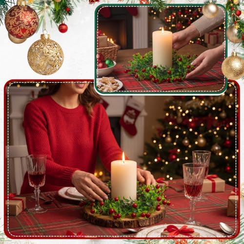Daifunli 2 Pcs Christmas Candle Rings Boxwood Berry Candle Rings for Pillar 3.9 Inch Artificial Berry Tea Light Ring Farmhouse Wreath Candles Holder for Christmas Winter Rustic Table Centerpiece Decor - Image 4